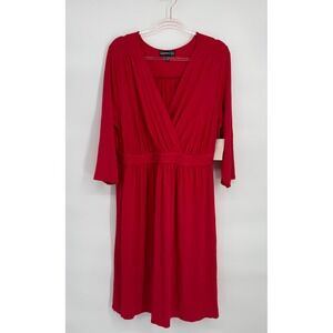 Harper 241 Red Faux Wrap Midi‎ Dress Ruched Waist 1X Rayon Blend NWT